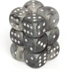 Borealis Light Smoke/Silver 16mm D6 ( 12 Dice)
