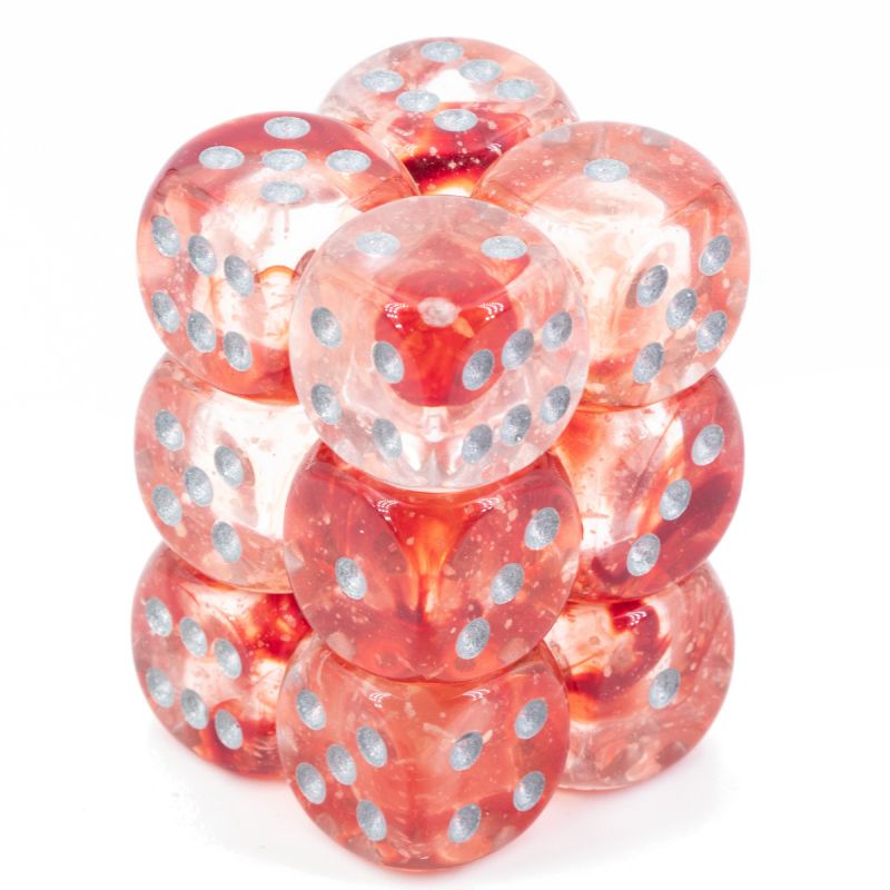 Nebula Red/Silver 16mm D6 (12 Dice)