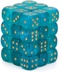 Borealis Teal/Gold 12mm D6 (36 Dice)