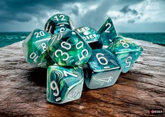 Lustrous Neptune/grey Polyhedral 7-Dice Set (with bonus die)