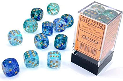 Nebula Oceanic/Gold 16mm D6 (12 Dice)
