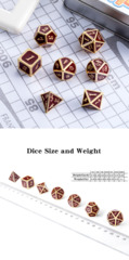 Metal & Enamel Dice Set (7pcs) Maroon & Gold