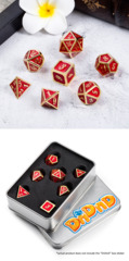 Metal & Enamel Dice Set (7pcs) Red & Gold