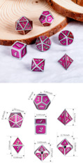 Metal & Enamel Dice Set (7pcs) Magenta & Silver