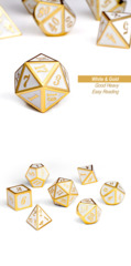 Metal & Enamel Dice Set (7pcs) White & Gold