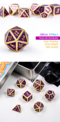 Metal & Enamel Dice Set (7pcs) Purple Glitter