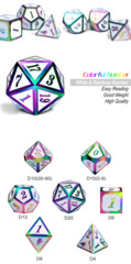 Metal & Enamel Dice Set (7pcs) White Iridescence