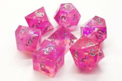 Old School 7 Piece DnD RPG Metal Dice Set - Sharp Edged Dice  - Magenta Dreams