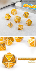 Metal & Enamel Dice Set (7pcs) Yellow & Gold