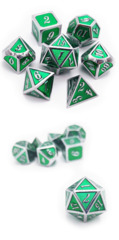 Metal & Enamel Dice Set (7pcs) Green & Silver