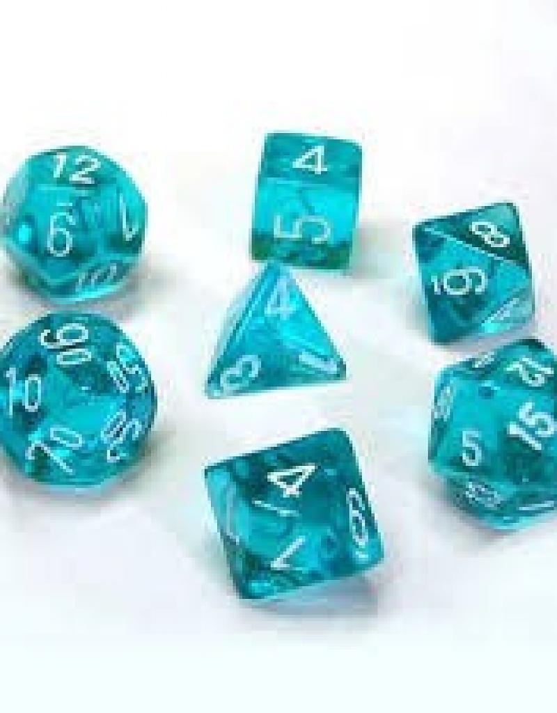 Translucent Poly Teal/White 7-Die Set Revised