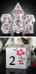 Metal & Enamel Dice Set (7pcs) Sakura - Silver & Pink