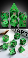 Metal & Enamel Dice Set (7pcs) Sakura - Green