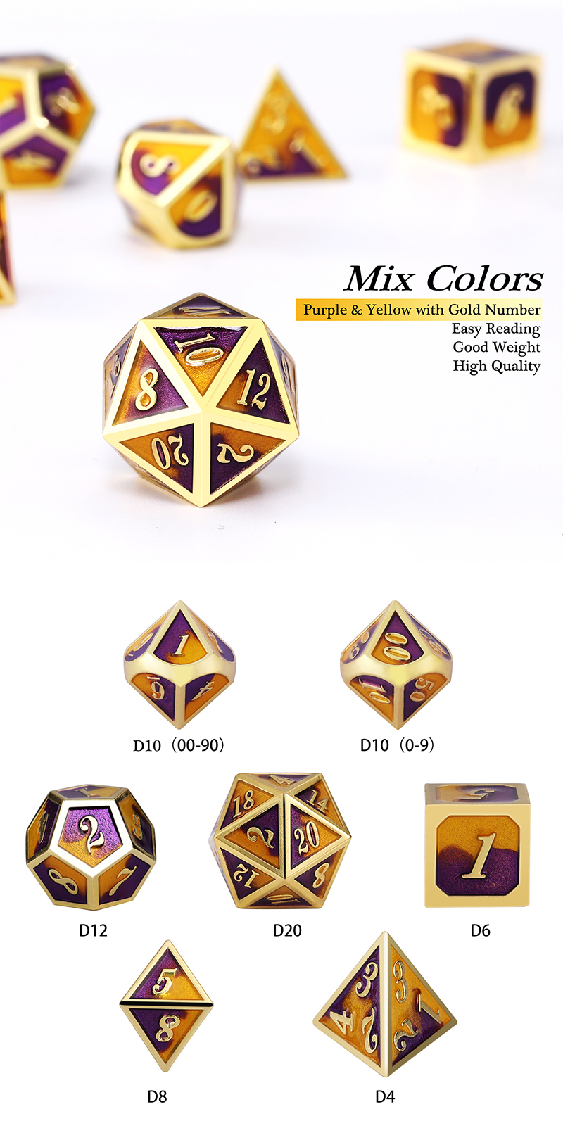 Metal & Enamel Dice Set (7pcs) Violas