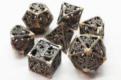 Old School 7 Piece DnD RPG Metal Dice Set - Hallow Dragon Dice - Ancient Gold