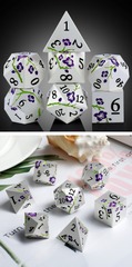 Metal & Enamel Dice Set (7pcs) Sakura- Silver & Purple