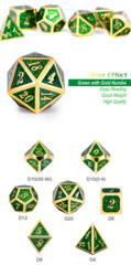 Metal & Enamel Dice Set (7pcs) Green Glitter