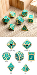 Metal & Enamel Dice Set (7pcs) Teal & Gold