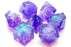 Old School 7 Piece DnD RPG Metal Dice Set - Sharp Edged Dice  - Sapphire Burst