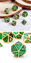 Metal & Enamel Dice Set (7pcs) Green & Gold