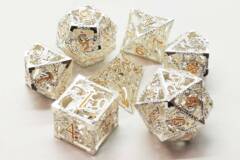 Old School 7 Piece DnD RPG Metal Dice Set - Hallow Dragon Dice - Silver w/ Yellow