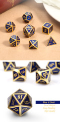 Metal & Enamel Dice Set (7pcs) Blue & Gold