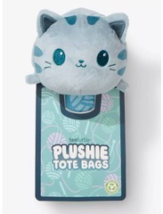 Plushie Tote Bag: Light Blue Knitting Tote Bag + Light Gray Cat Plushie TET 6081-TY-543