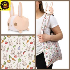 Plushie Tote Bag: Light Brown Bunnies & Veggies Tote Bag + Light Brown Bunny Plushie TET 6081-TY-551