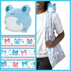 Plushie Tote Bag: White Transgender Pride Tote Bag + Blue Frog Plushie TET 6081-TY-538