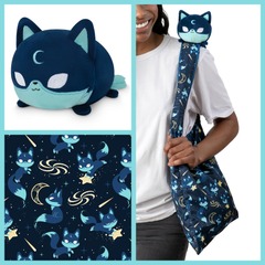 Plushie Tote Bag: Dark Blue Moon Foxes Tote Bag + Dark Blue Moon Fox Plushie TET 6081-TY-542