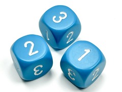 CHX XQ0316 Opaque Light Blue/white 16mm d3 Dice (Single d6 w/ 1-2-3 twice) (1 piece)