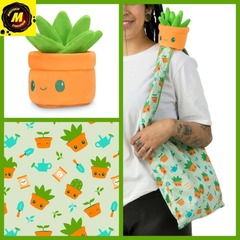 Plushie Tote Bag: Green Gardening Tote Bag + Green Succulent Plushie TET 6081-TY-539