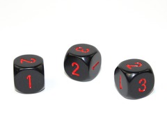 CHX XQ0318 Opaque Black/red 16mm d3 Dice (Single d6 w/ 1-2-3 twice) (1 piece)