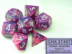 Chessex 16mm 7 Die Polyhedral Dice Set - Festive Violet With White chx27457