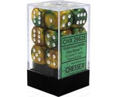12 16mm D6 Dice Block Gemini - Gold Green w/ White - CHX26625