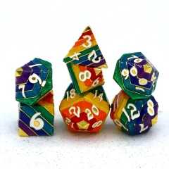 Rainbow Pride Solid Metal Dice Set - Gold with White