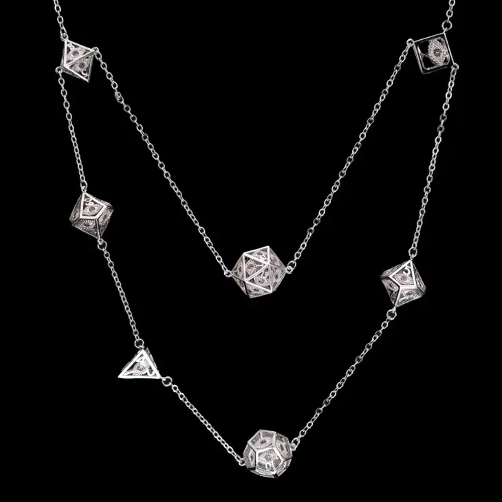 Dragons Eye 7-die Necklace - Silver with Pink Gems