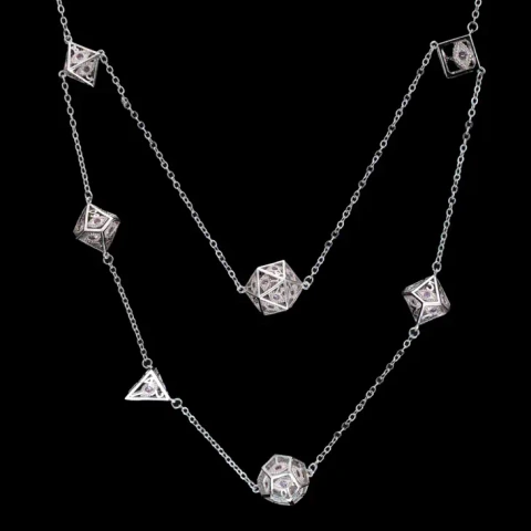 Dragons Eye 7-die Necklace - Silver with Pink Gems