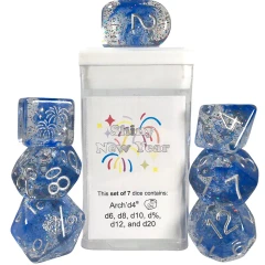 Holidice Diffusion Shiny New Year - Set of 7 Dice w/ Symbols On d6 & d20