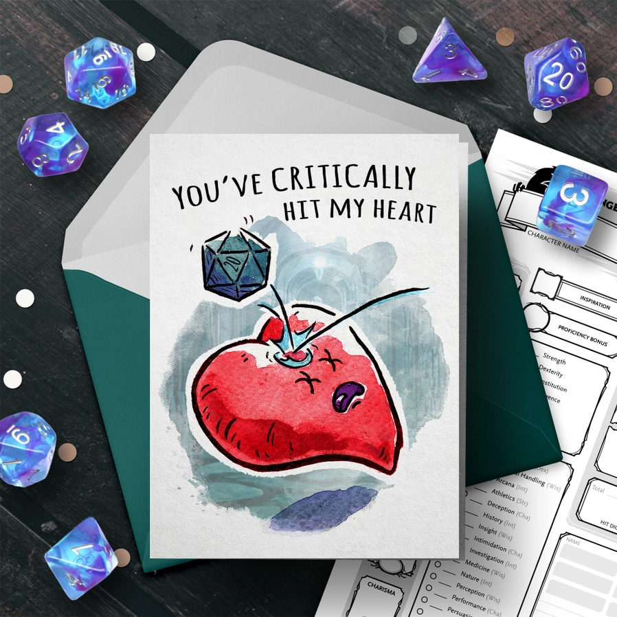 Critical Hit - D&D Nerd Valentines, Love, Anniversary Card