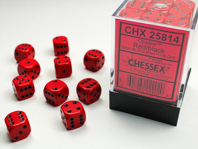 Opaque Red w/Black D6 Dice Set - CHX25814