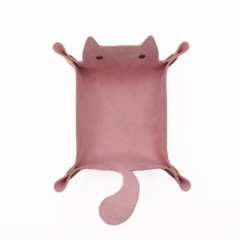 Leather Dice Tray Cat Shape Storage - Pink