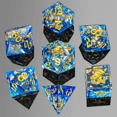 Captured Magic Sharp Resin Dice Set: Blue & Gold Foil