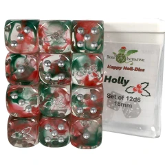 Set of 12d6 Pip 18mm Dice in Holiday Colors: Holly (Diffusion)