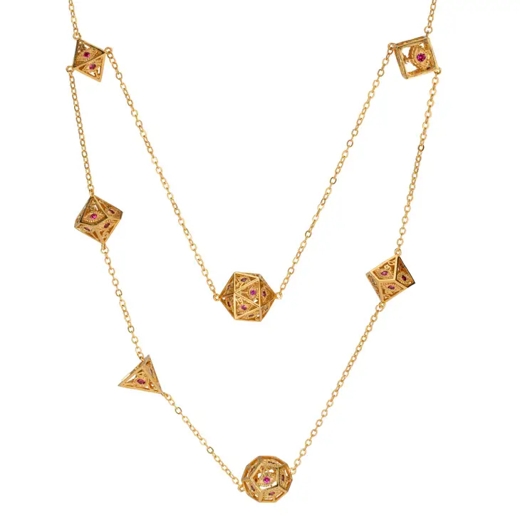Dragons Eye 7-die Necklace - Gold with Ruby Red Gems