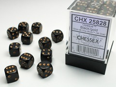 Opaque 12mm Black w/Gold D6 Dice - CHX25828