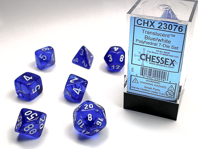 Translucent 7-Die Set Blue w/White - CHX23076