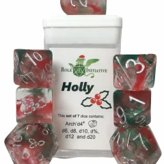 Holidice Diffusion Holly - Set of 7 Dice w/ Symbols On d6 & d20