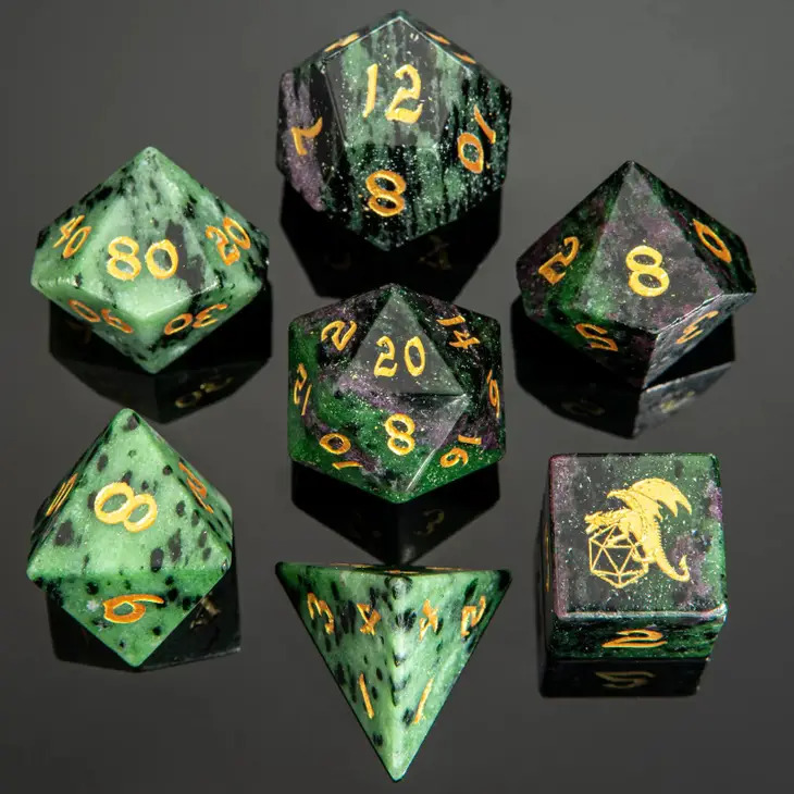 Dragons Hoard Gemstone Dice Set: Ruby in Zoisite