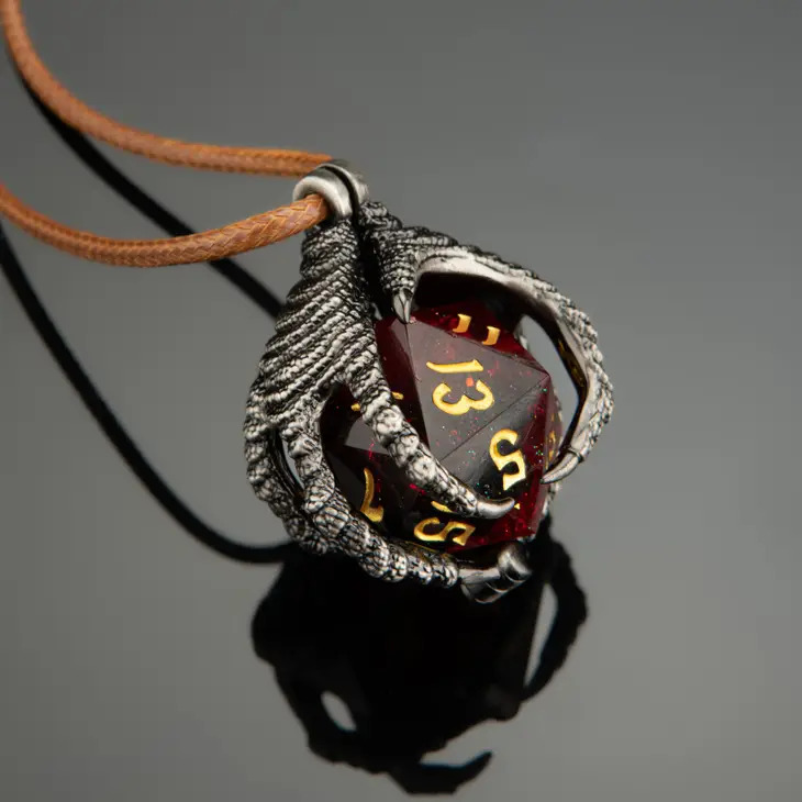 Dragon Claw Necklace with D20 - Silver
